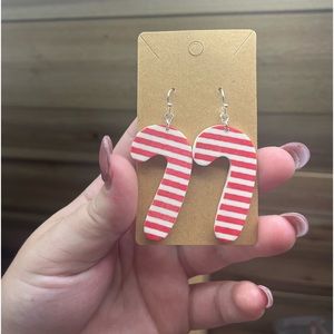 Candy cane clay earrings
